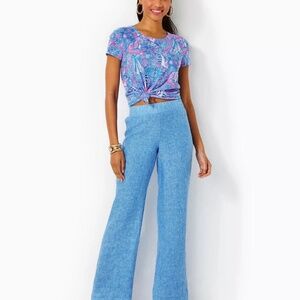 NWT Lilly Pulitzer Deri Linen Palazzo in Beckon Blue